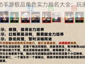 天地劫手游极品角色实力排名大全：玩家必备攻略指南