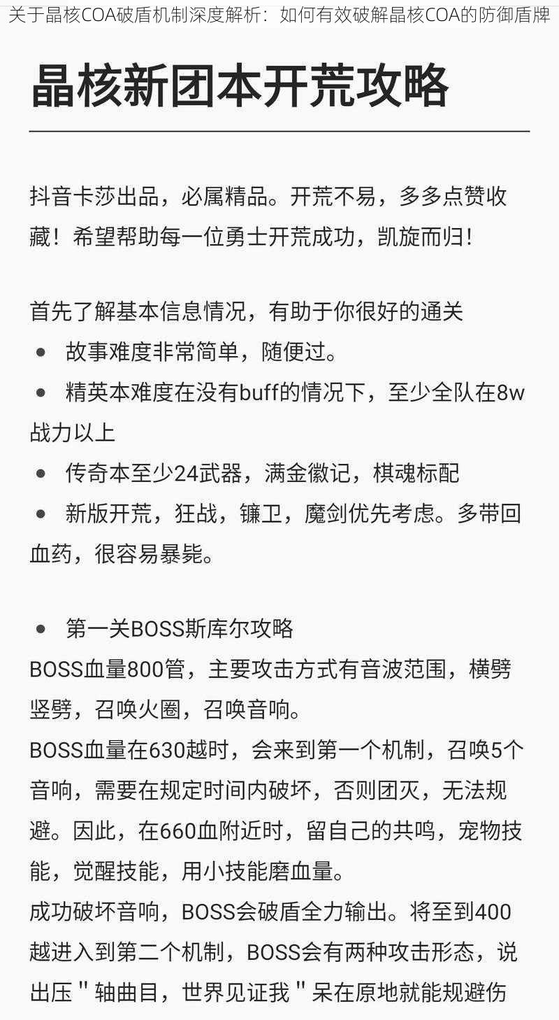 关于晶核COA破盾机制深度解析：如何有效破解晶核COA的防御盾牌