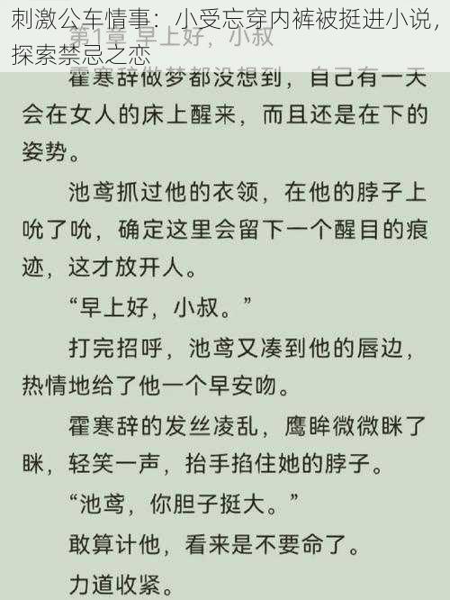 刺激公车情事：小受忘穿内裤被挺进小说，探索禁忌之恋