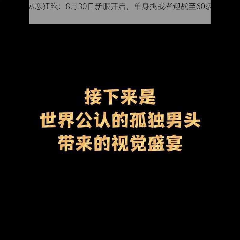 醉仙武热恋狂欢：8月30日新服开启，单身挑战者迎战至60级告别孤独之约