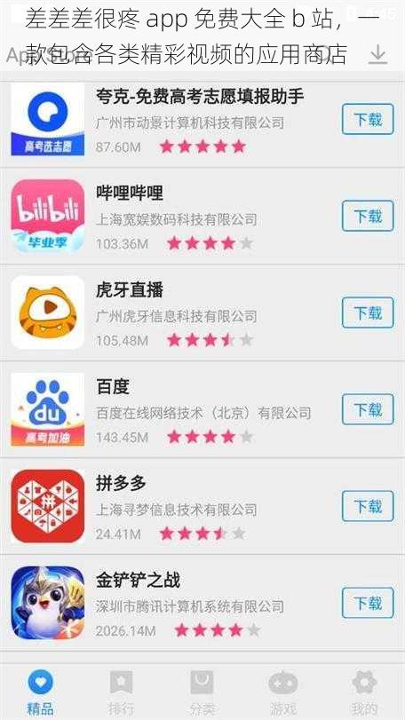 差差差很疼 app 免费大全 b 站，一款包含各类精彩视频的应用商店